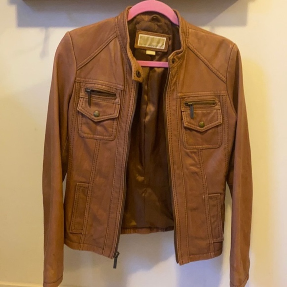 Michael Kors Tan leather jacket size XS